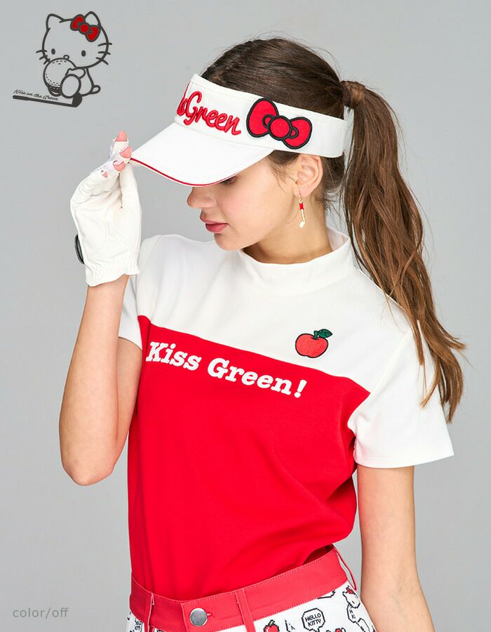 Green 3点セットKiss ハローキティポロシャツショートパンツサンバイザー キス | Kittyコラボ☆キティちゃんリボン付きサンバイザー 限定Hello レディースウェア