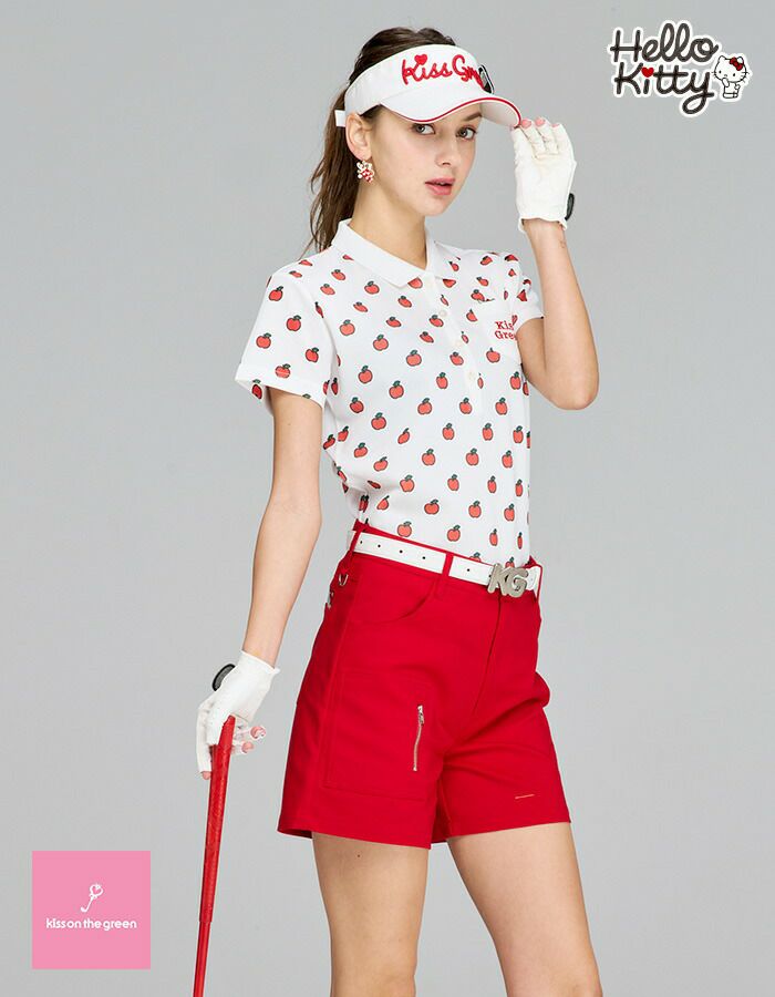 3点セットKiss Green ハローキティポロシャツショートパンツサンバイザー 限定Hello Kittyコラボ☆キティちゃんリボン付きサンバイザー | キス