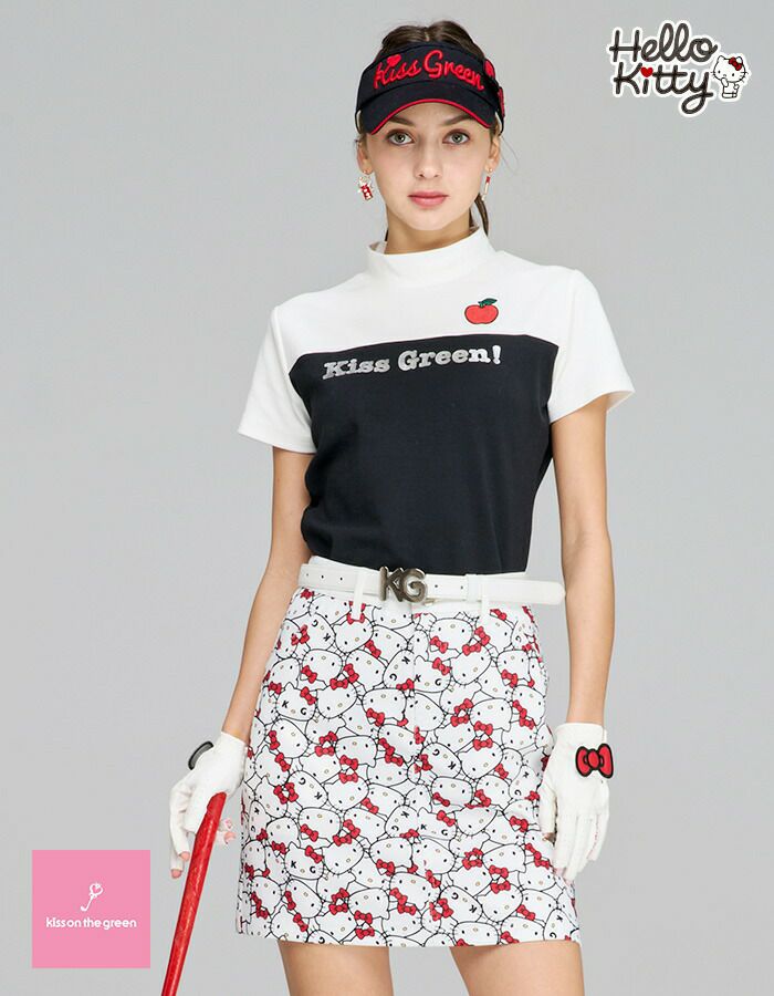3点セットKiss Green ハローキティポロシャツショートパンツサンバイザー 限定Hello Kittyコラボ☆キティちゃんリボン付きサンバイザー | キス