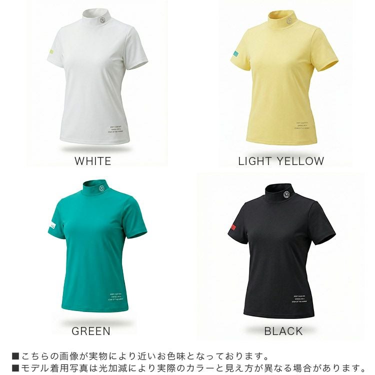 【新作/送料無料】ゴルフウェアレディースモックネック半袖トップス吸汗速乾UVカットストレッチロゴデザイン2026新作おしゃれかわいいスポーツウェアMLLL3L大きいサイズキスオンザグリーンKISSONTHEGREEN4568