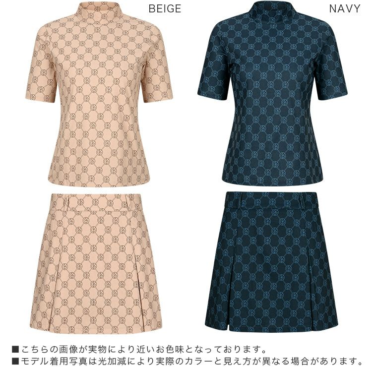 新作/送料無料】モノグラム柄 セットアップ（モックネック＆Aライン