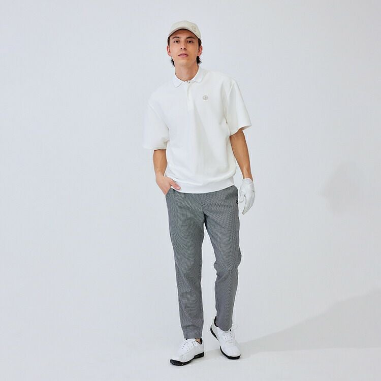 MARK&LONA ピンク×グレーの千鳥柄 メンズウールストレートゴルフパンツ セール20％OFF/送料無料】ゴルフウェアメンズ 千鳥格子柄ストレッチ