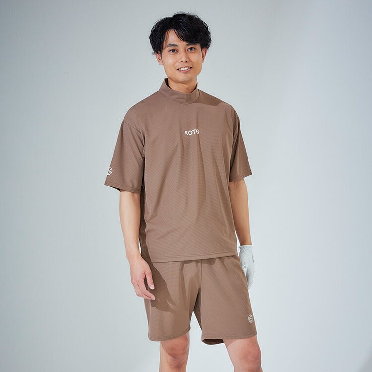 川崎志穂プロコラボ【新作・送料無料】ゴルフウェアメンズレディースユニセックスモックネックトップストレーニングストレッチ伸縮性ゴルフウェアMLLLチャコールスモーキーグリーンモカネイビーキスオンザグリーン