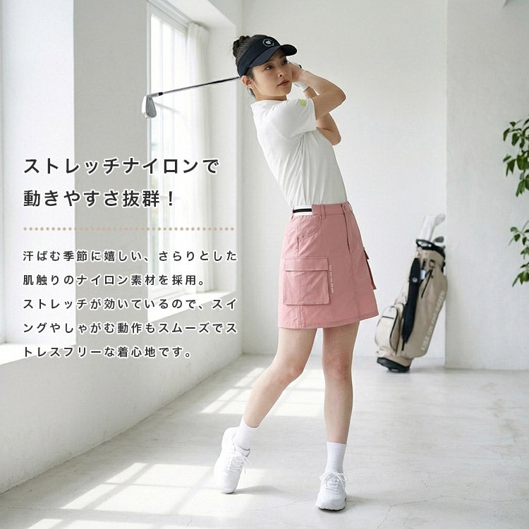 ゴルフウェア レディース スカート インナーパンツ一体型 配色ウエスト