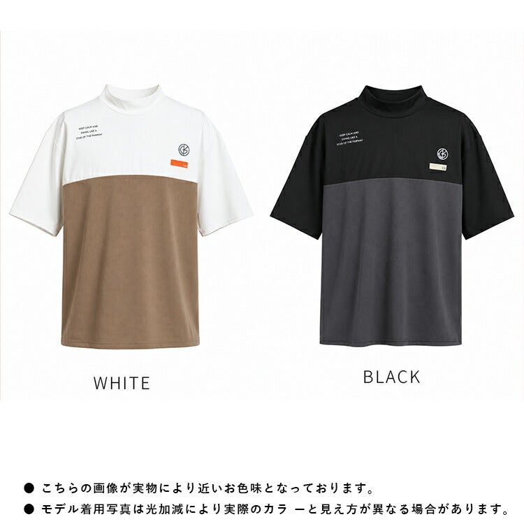 【新作・送料無料】ゴルフウェアメンズ配色モックネックトップストップスストレッチ伸縮性ゴルフウェアLLL3Lサンドベージュグリーンネイビーキスオンザグリーン父の日