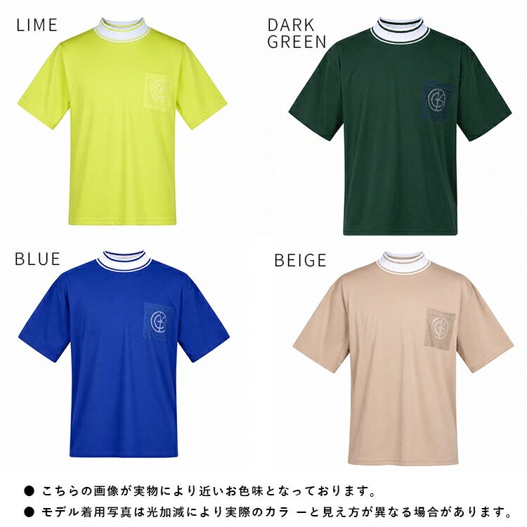 【新作・送料無料】ゴルフウェアメンズロゴプリントモックネックトップストップスストレッチ伸縮性ゴルフウェアMLLLサンドベージュグリーンネイビーキスオンザグリーン父の日