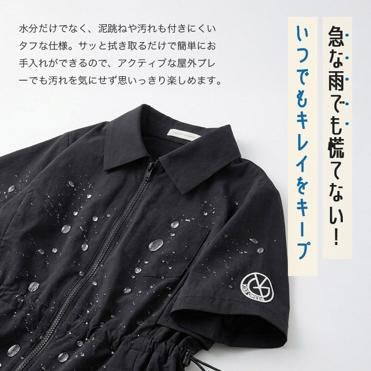 ゴルフウェア レディース 撥水加工・半袖 ジップアップワンピース