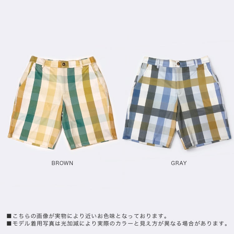 ゴルフパンツ メンズ チェックプリントハーフパンツ 春夏 ドライタッチ