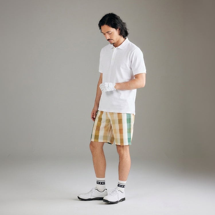 セール20％OFF】ゴルフパンツ メンズ チェックプリントハーフパンツ 春